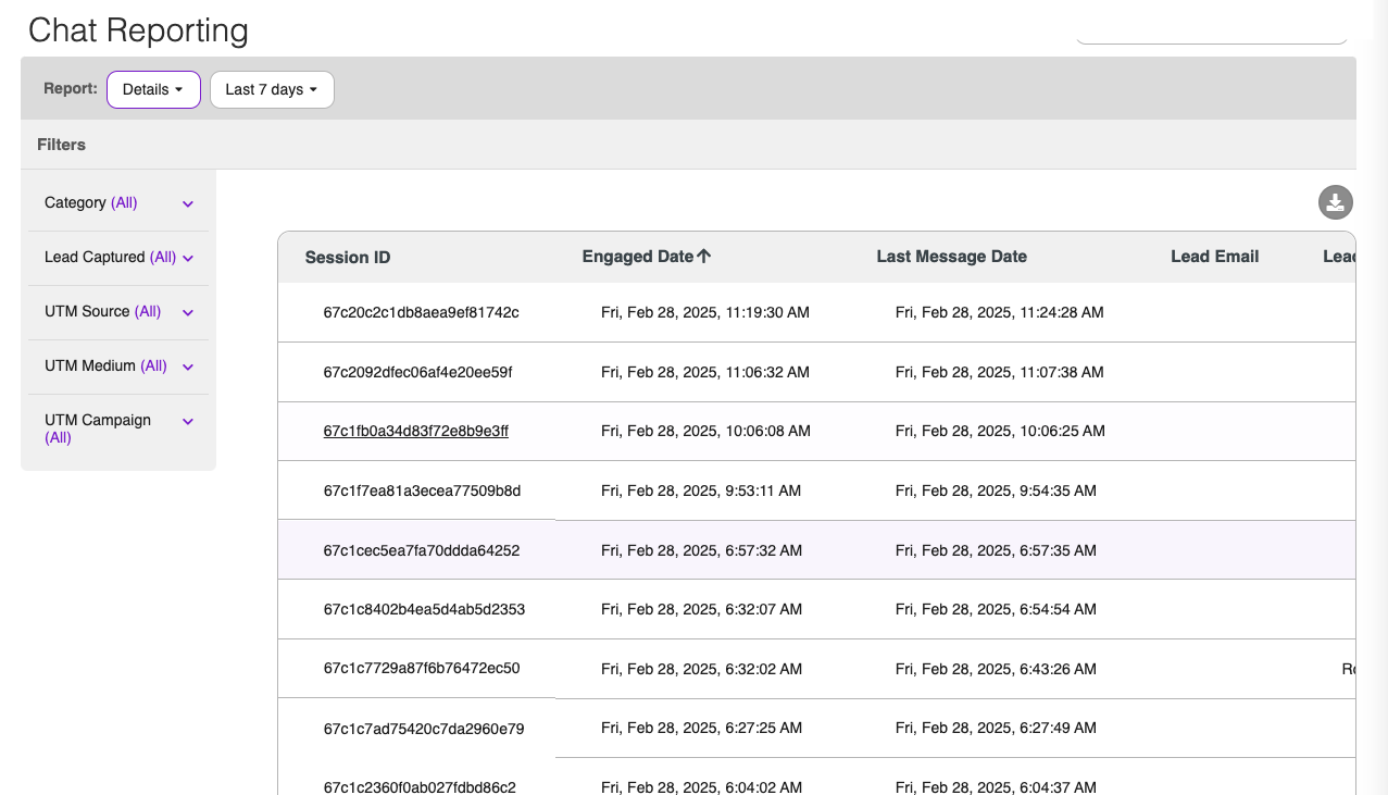 Chat Reporting - Detail View